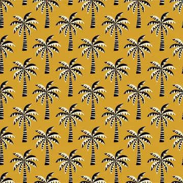 Seamless Pattern with Stylized Palm Trees on a Golden Yellow Background. Stock Illustration
