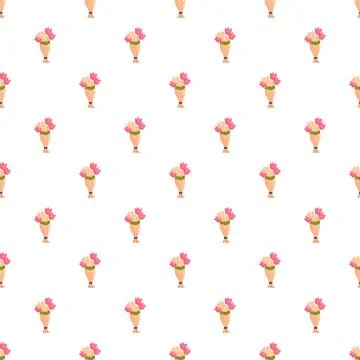 Seamless pattern with stylized pink tulip bouquets Stock Illustration