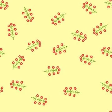 Seamless pattern stylized plant with geometric red flowers 스톡 일러스트