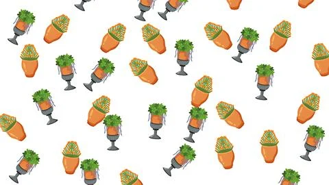 Seamless pattern of stylized potted plants with green foliage on white back.. Illustrazione stock