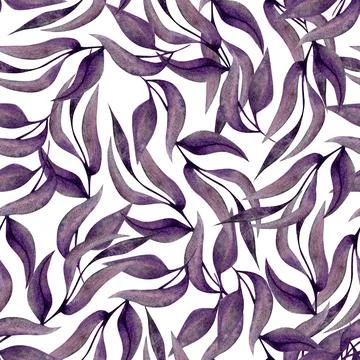 Seamless pattern of stylized purple leaves on a white backdrop. Ideal for tex Stock Illustration