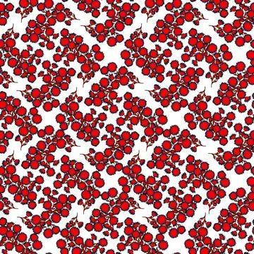 Seamless pattern with stylized red flowers, black accents, and green stems. Bold Stock Illustration