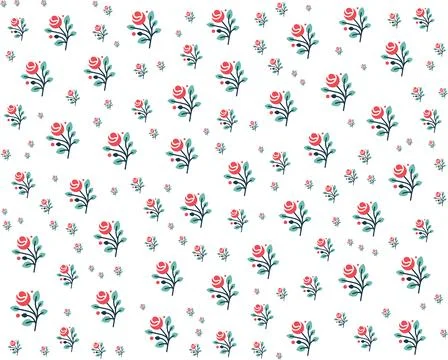 Seamless pattern of stylized red roses with green leaves and red berries Stock Illustration