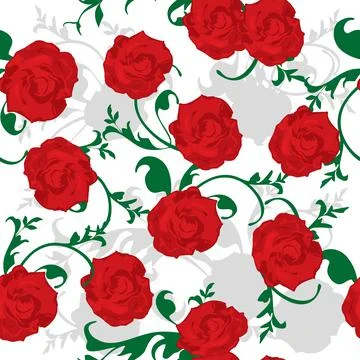 Seamless pattern with stylized rose and foliage Stock Illustration