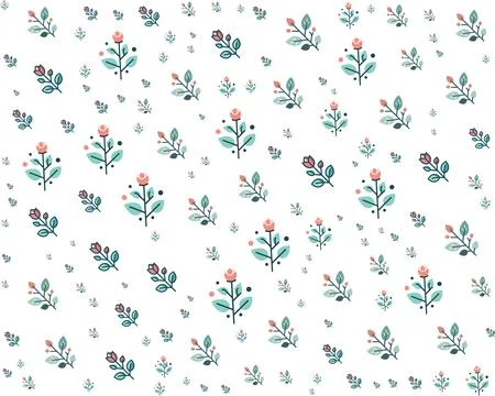 Seamless pattern of stylized roses and leaves in a minimalist flat design Stock Illustration