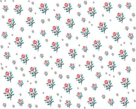 Seamless pattern of stylized roses and leaves in a minimalist flat design Stock Illustration
