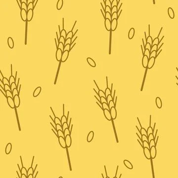 Seamless pattern with stylized simple ears of wheat. Vector illustration. Stock Illustration