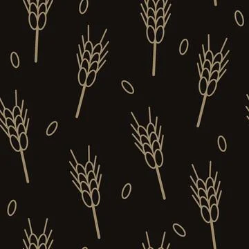 Seamless pattern with stylized simple ears of wheat. Vector illustration. 스톡 일러스트