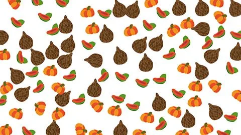 Seamless pattern with stylized snake fruit salak pumpkin and papaya slices .. Stock Illustration