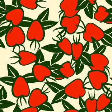 Seamless pattern stylized strawberry with leaves Stock Illustration