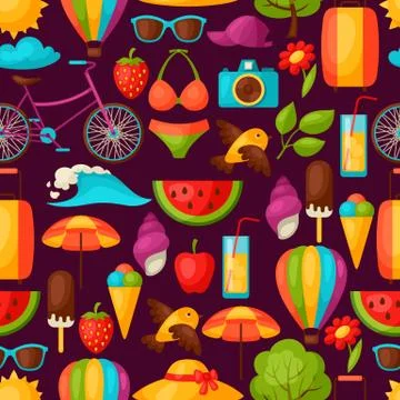 Seamless pattern with stylized summer objects. Background made without clipping Stock Illustration