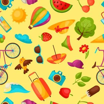 Seamless pattern with stylized summer objects. Background made without clipping Stock Illustration