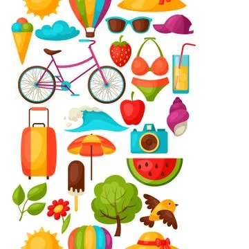 Seamless pattern with stylized summer objects. Background made without clipping イラスト素材