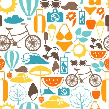Seamless pattern with stylized summer objects. Background made without clipping Stock Illustration