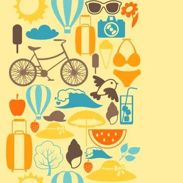 Seamless pattern with stylized summer objects. Background made without clipping Illustrazione stock