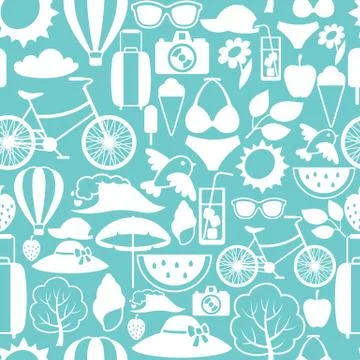 Seamless pattern with stylized summer objects. Background made without clipping Stock Illustration