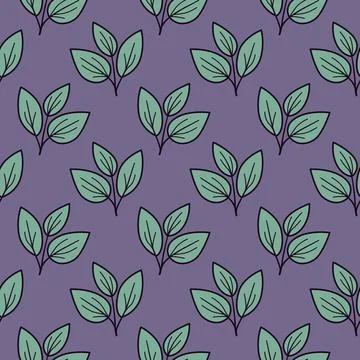 Seamless pattern of stylized teal leaves on a purple background.  Perfect for Illustrazione stock