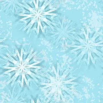 Seamless pattern with stylized textural Snowflakes illustration in blue Stock Illustration