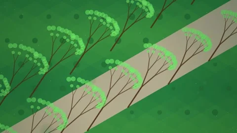 Seamless Pattern of Stylized Trees and Path in Green Landscape Stock Footage 347560732