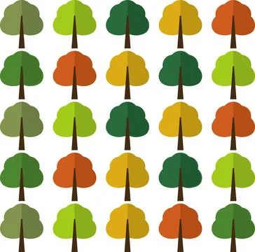 Seamless Pattern of Stylized Trees in Various Autumn Colors. Illustrazione stock