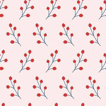 Seamless pattern of stylized twigs with berries. Stock Illustration