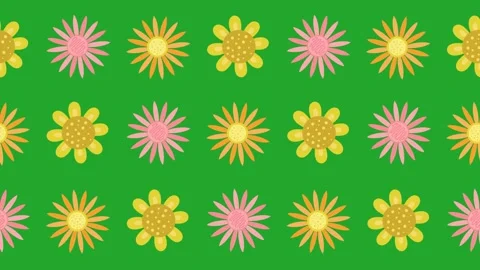 Seamless pattern of stylized vibrant flowers cartoon on green screen background Stock Footage 318998349