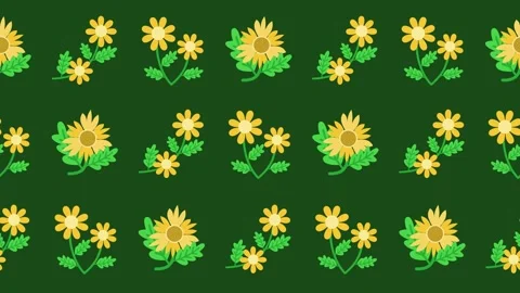 Seamless pattern of stylized yellow flowers and foliage icon in a green screen Stock Footage 319057134