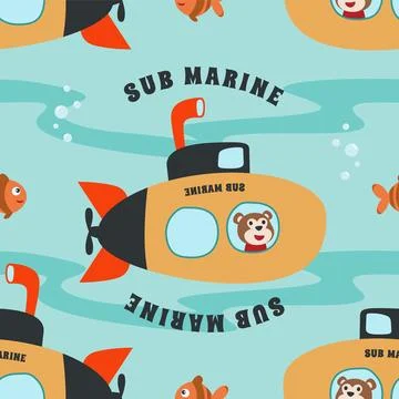 Seamless pattern submarine with cute sailor under sea. Stock Illustration