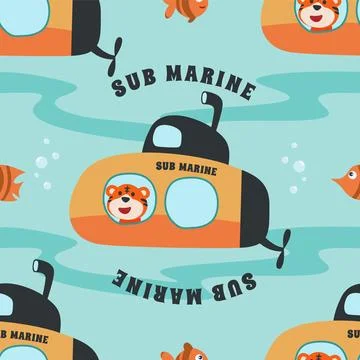 Seamless pattern submarine with cute sailor under sea. Stock Illustration