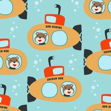 Seamless pattern submarine with cute sailor under sea. Stock Illustration