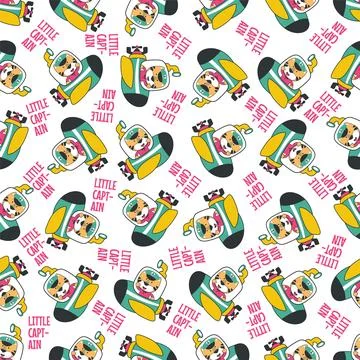 Seamless pattern of submarine with cute sailor under sea. Stock Illustration