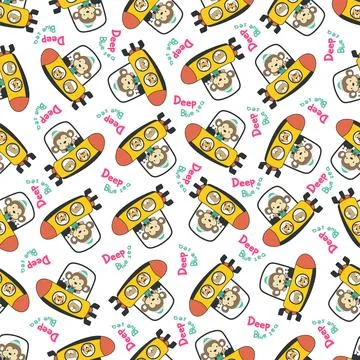 Seamless pattern of submarine with cute sailor under sea. Stock Illustration