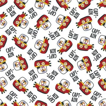 Seamless pattern of submarine with cute sailor under sea. Stock Illustration