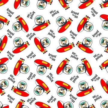 Seamless pattern of submarine with cute sailor under sea. Stock Illustration