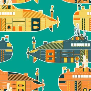 Seamless pattern with submarine Stock Illustration