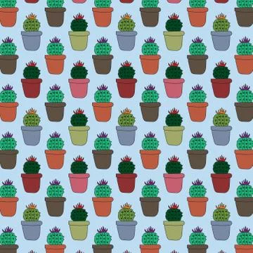 Seamless pattern with succulent cactus plant. cacti in simple pots. cute cart Stock Illustration