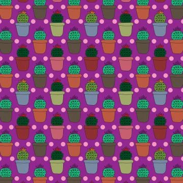 Seamless pattern with succulent cactus plant. cacti in simple pots. cute cart Stock Illustration