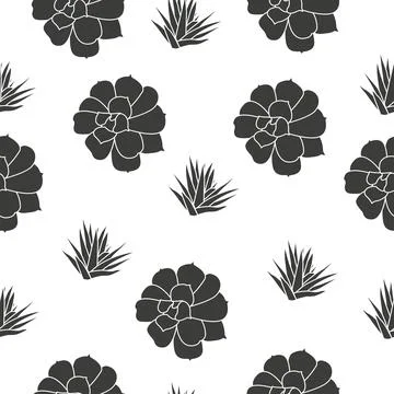Seamless pattern of succulent plant, black flower Stock Illustration