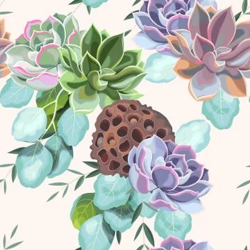 Seamless pattern with a succulents Stock Illustration