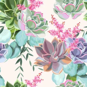 Seamless pattern with a succulents Stock Illustration