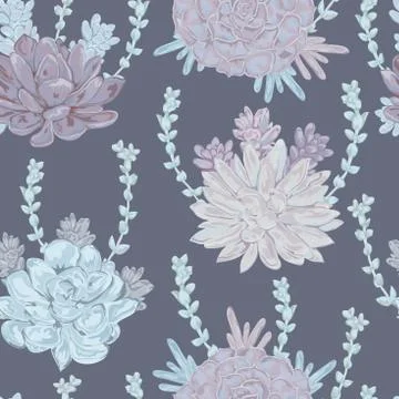 Seamless pattern with succulents set. Stock Illustration