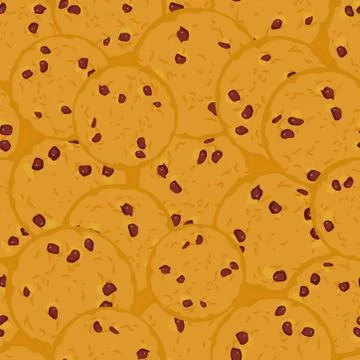 Seamless pattern sugar Chocolate chip cookie, Freshly golden toasted baked co 스톡 일러스트