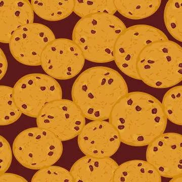 Seamless pattern sugar Chocolate chip cookie, Freshly golden toasted baked co Stock Illustration