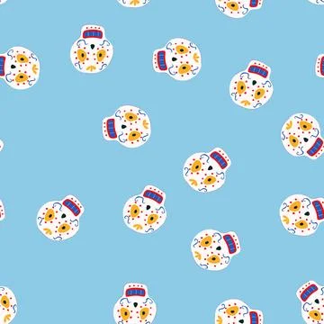 Seamless pattern sugar dead day skull cartoon vector 스톡 일러스트