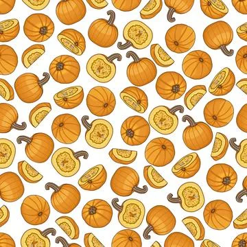 Seamless pattern with Sugar Pie Pumpkins. Stock Illustration
