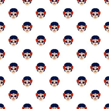Seamless pattern with sugar skull catrina heads Stock Illustration