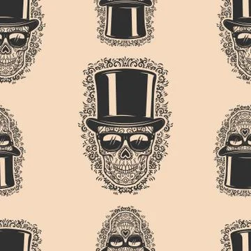 Seamless pattern with sugar skulls. Design element for poster, card, banner,  Stock Illustration
