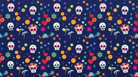Seamless pattern of sugar skulls 스톡 동영상 348259986