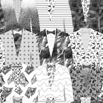 Seamless Pattern suits men's black and white watercolor Stock Illustration