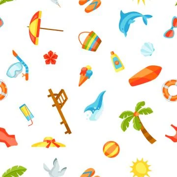 Seamless pattern with summer and beach objects. Stock Illustration